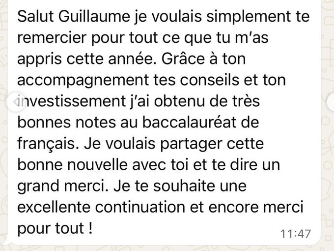 Message d'un élève : De très bonnes notes