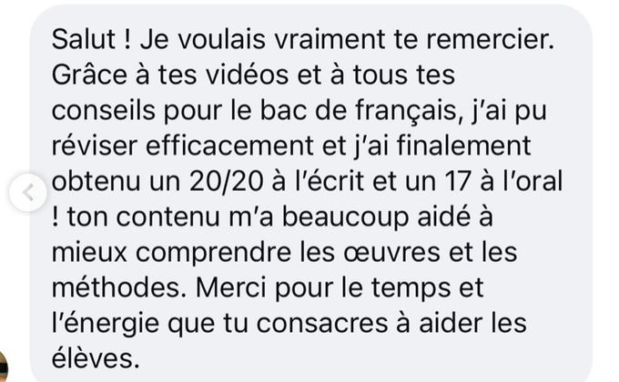 Message d'un élève : 20/20 à l'écrit, 17 à l'oral